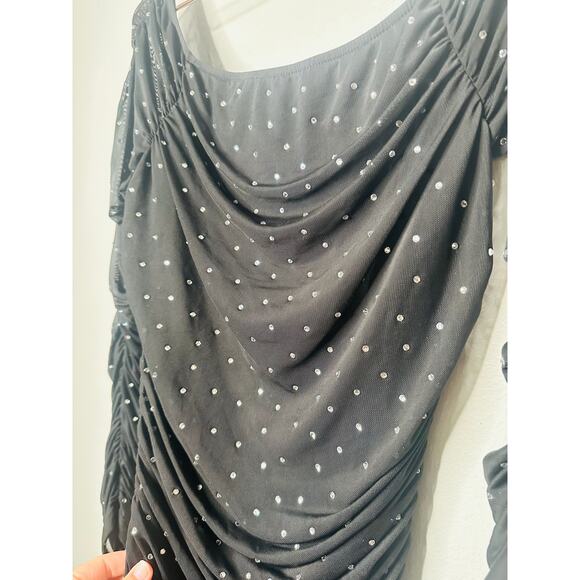 Caroline Constas Black Crystal-Embellished Ruched Mesh Aria Maxi Dress Size M - Picture 10 of 12